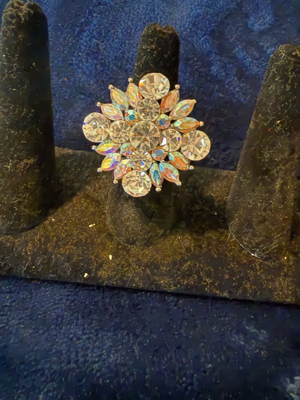 Sparkling Crystal Flower Statement Ring - Aurora Borealis Crystal Accents